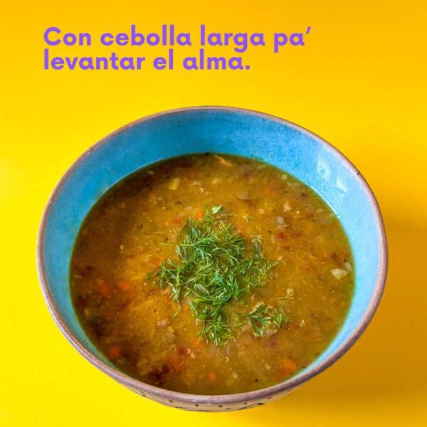 Plato de lentejas caseras con cebolla larga deshidratada Tropical Spice sobre fondo amarillo vibrante